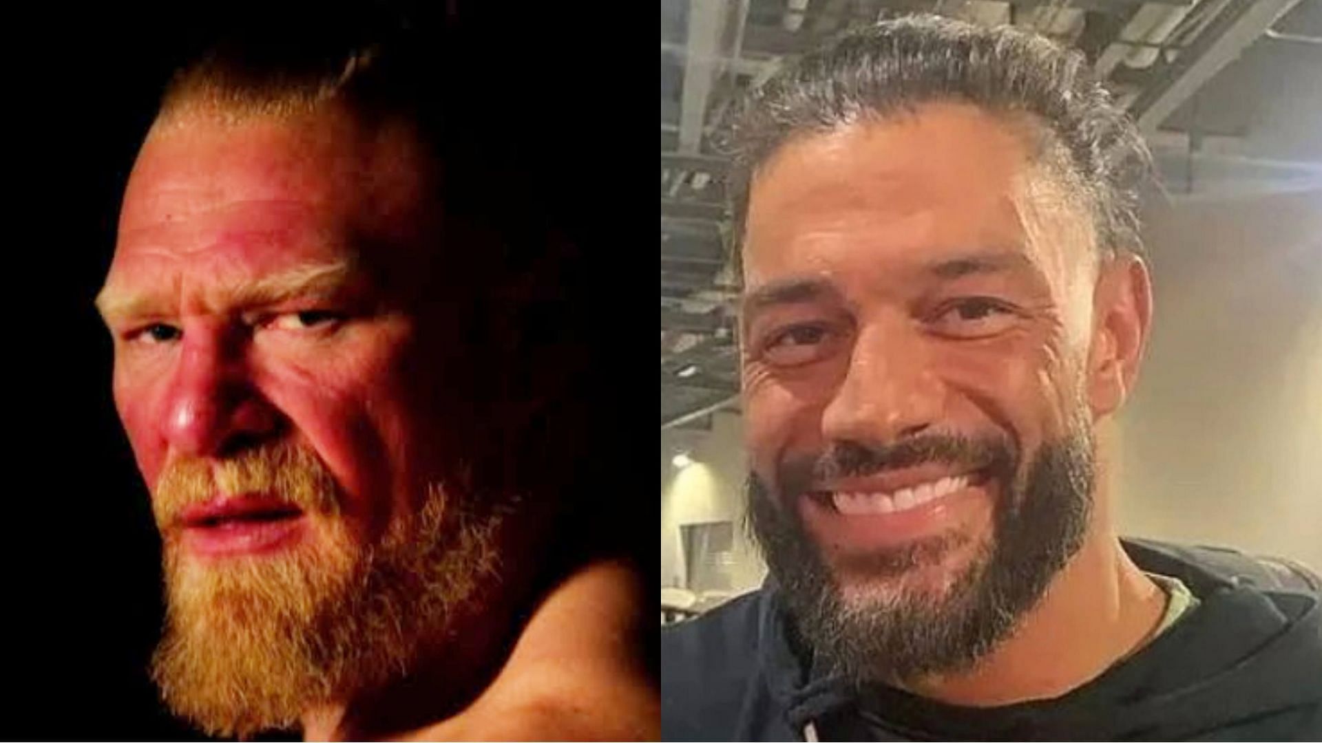 Brock Lesnar (left) and Undisputed WWE Universal Champion Roman Reigns (right)