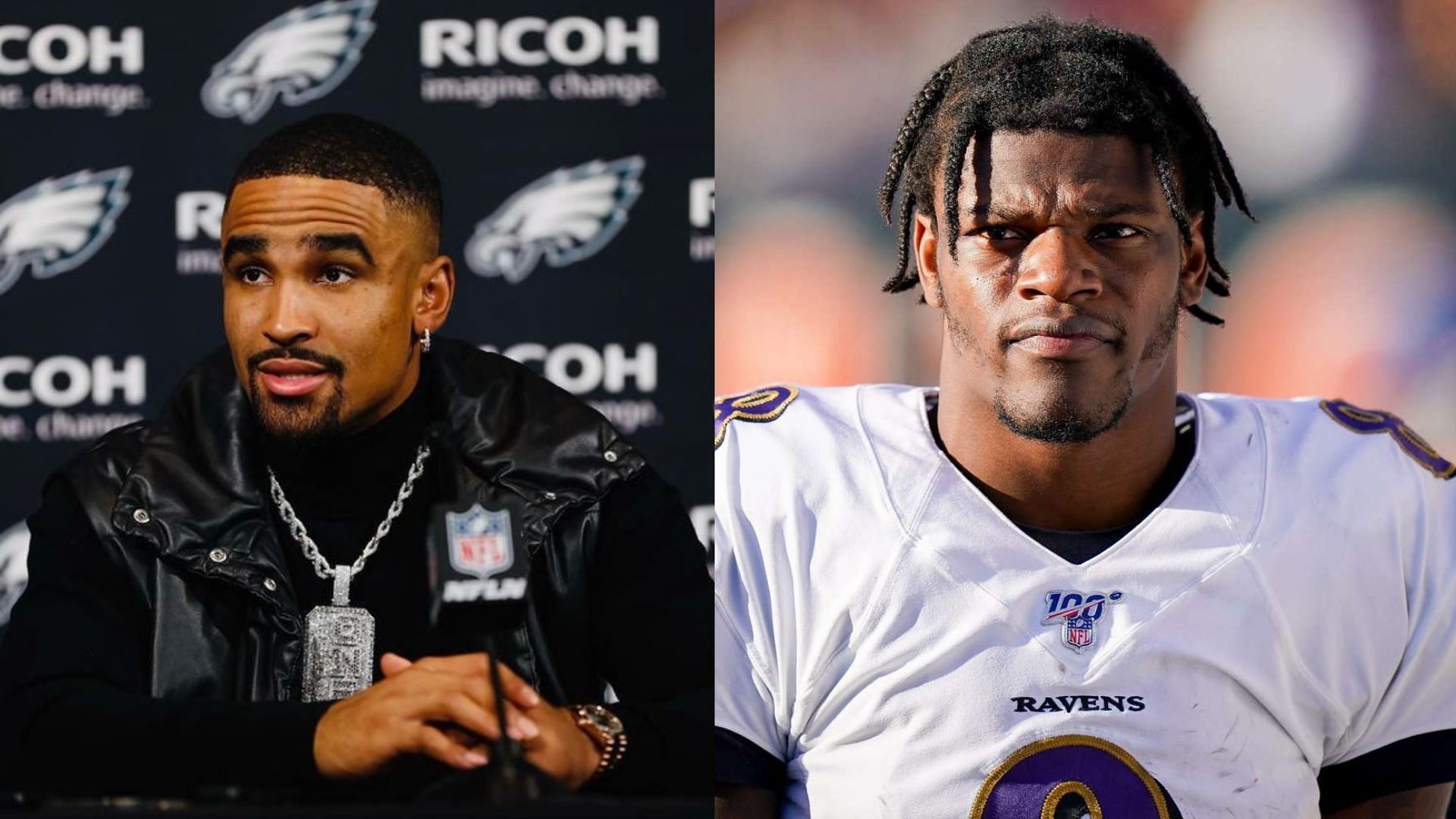 Eagles QB Jalen Hurts (l) and Ravens QB Lamar Jackson (r)