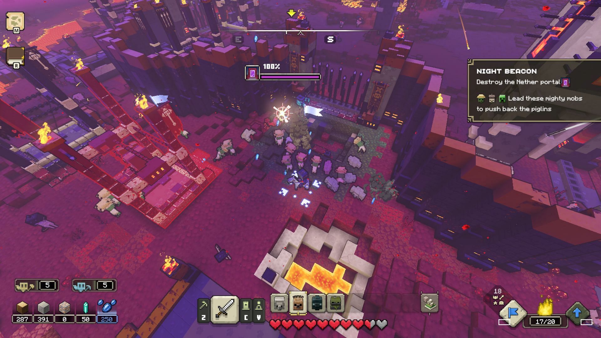 Dismantling these large-scale Piglin strongholds can eventually grow tiring (Screenshot via Minecraft Legends)