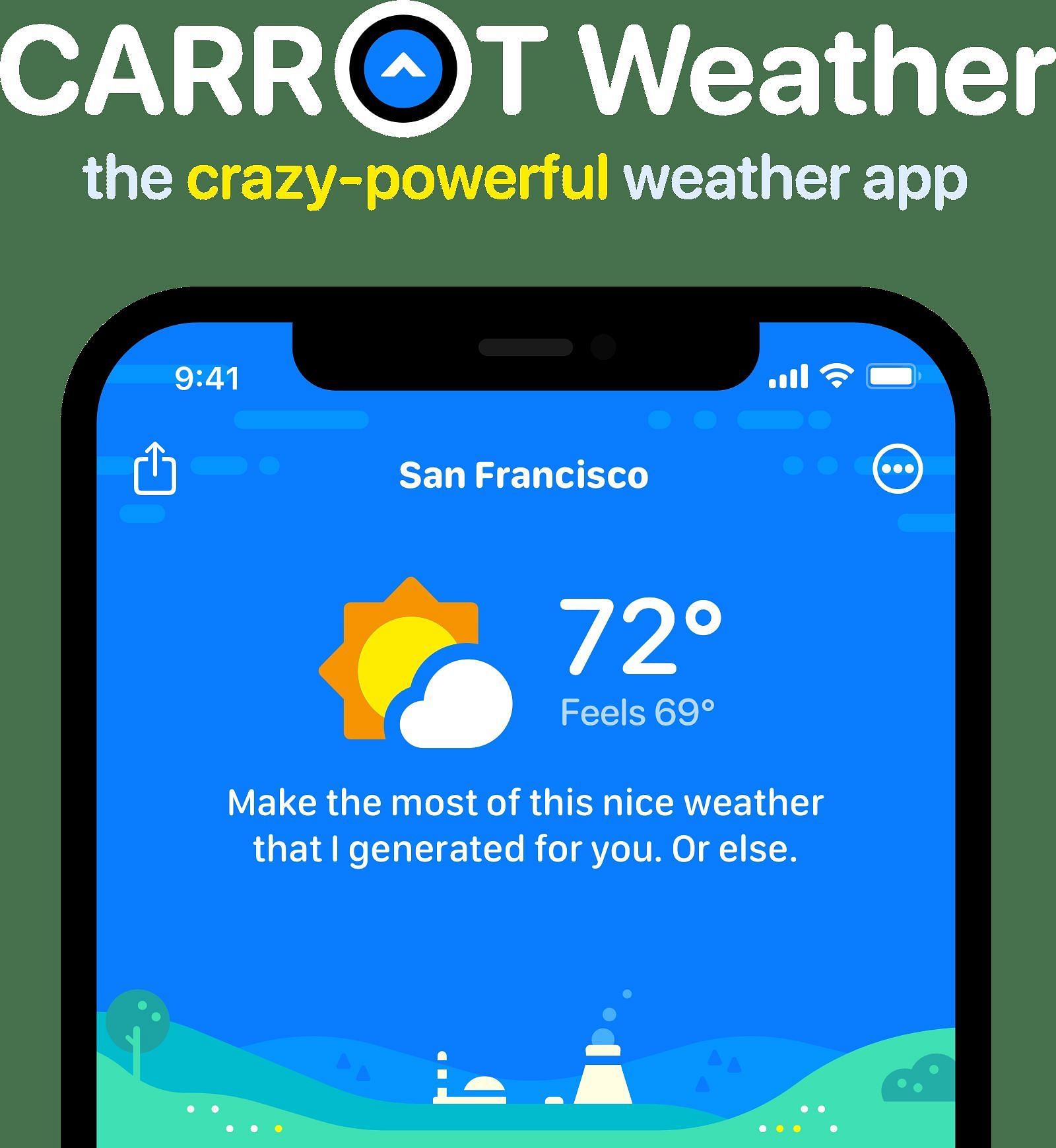 Meet the Carrot Weather for Android (Image via https://www.meetcarrot.com/weather/)