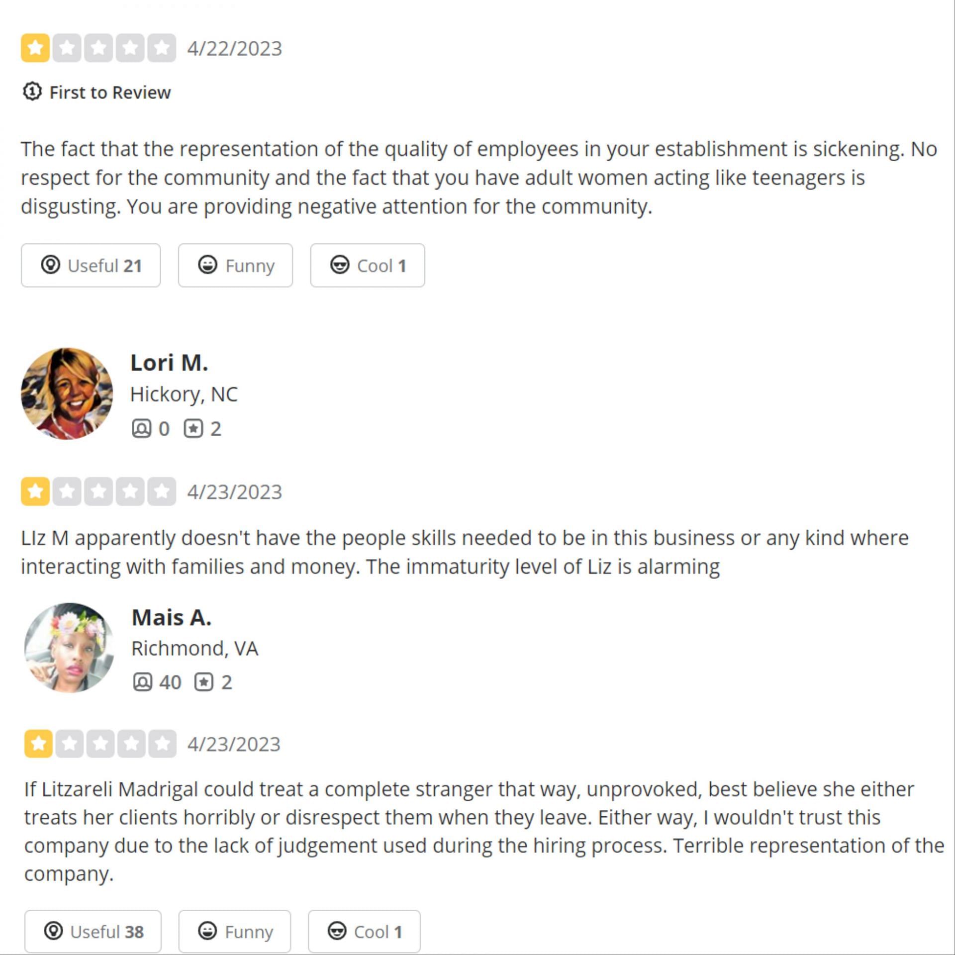 Negative reviews The J. Beard Real Estate Company has received (Image via Yelp)