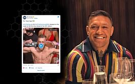 Conor McGregor reacts after completing 10 years in the UFC