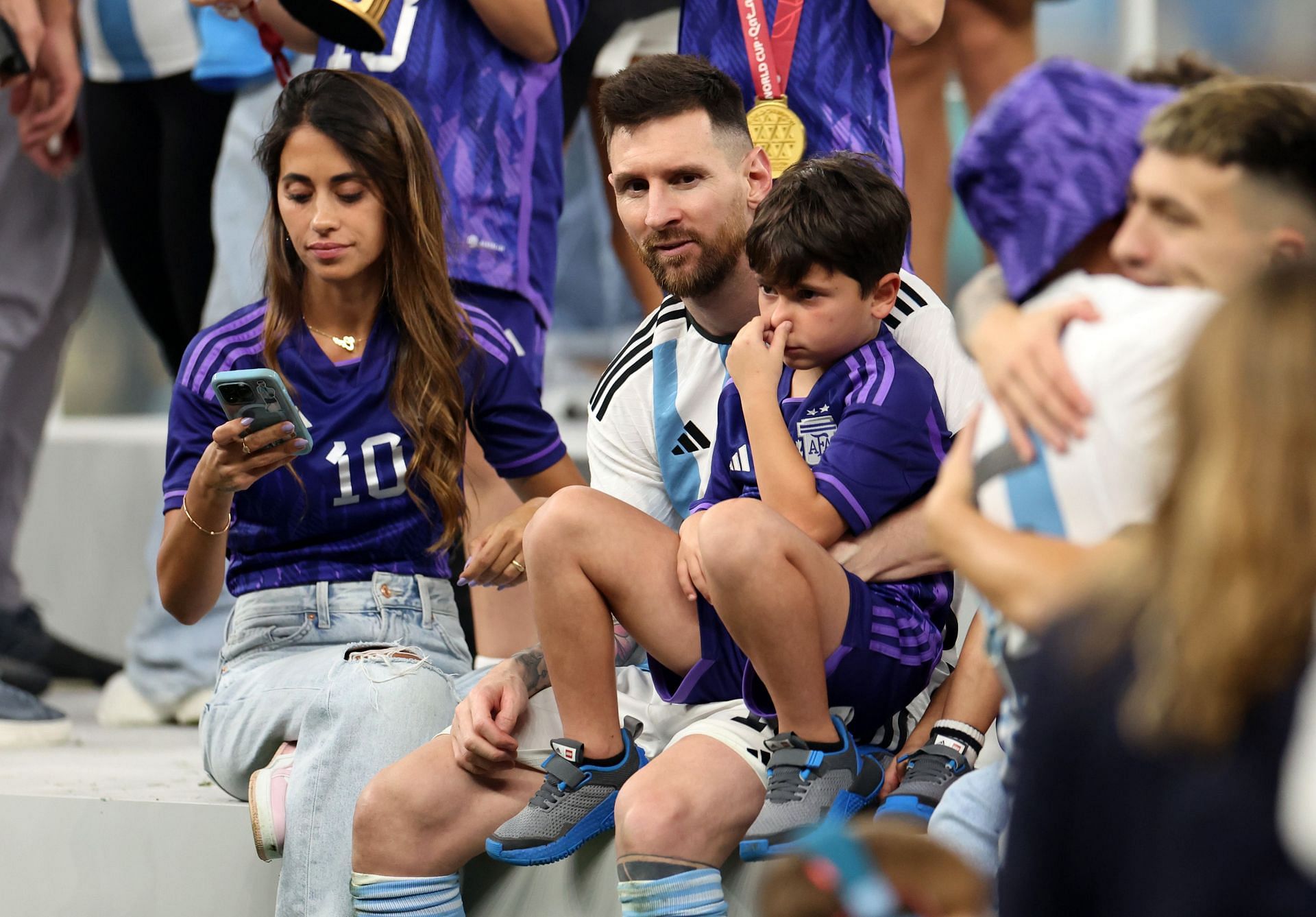 Lionel Messi with his wife Antonela Roccuzzo after the 2022 FIFA World Cup final.