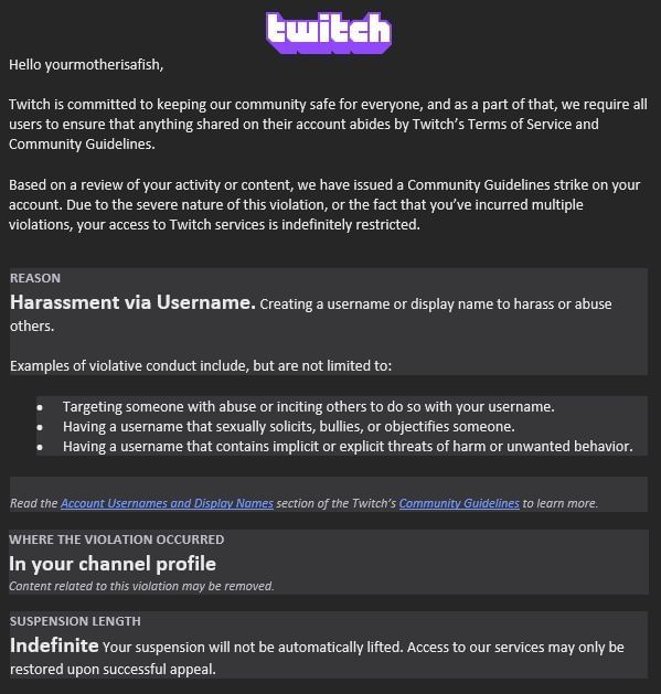 Twitch streamer calls out platform after being indefinitely banned for