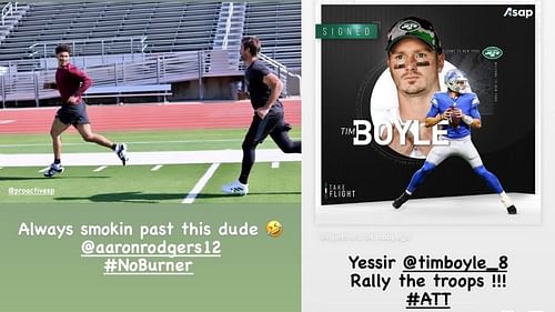 Wide receiver Allen Lazard posted a photo of himself and Aaron Rodgers training as well as a welcome to his former teammate Tim Boyle who signed with the New York Jets.