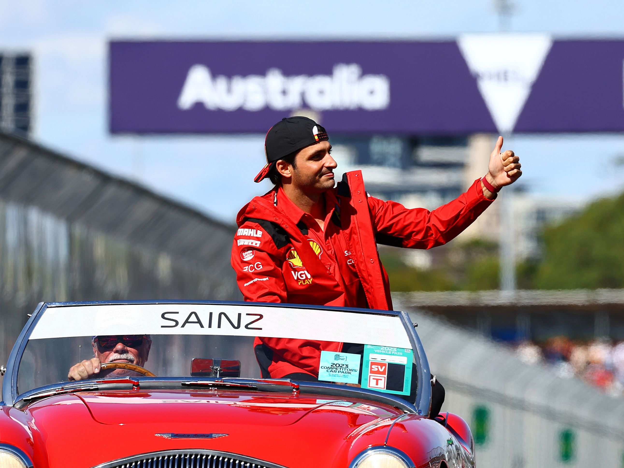 Carlos Sainz looks on from the drivers parade prior to the 2023 F1 Australian Grand Prix. (Photo by Mark Thompson/Getty Images)
