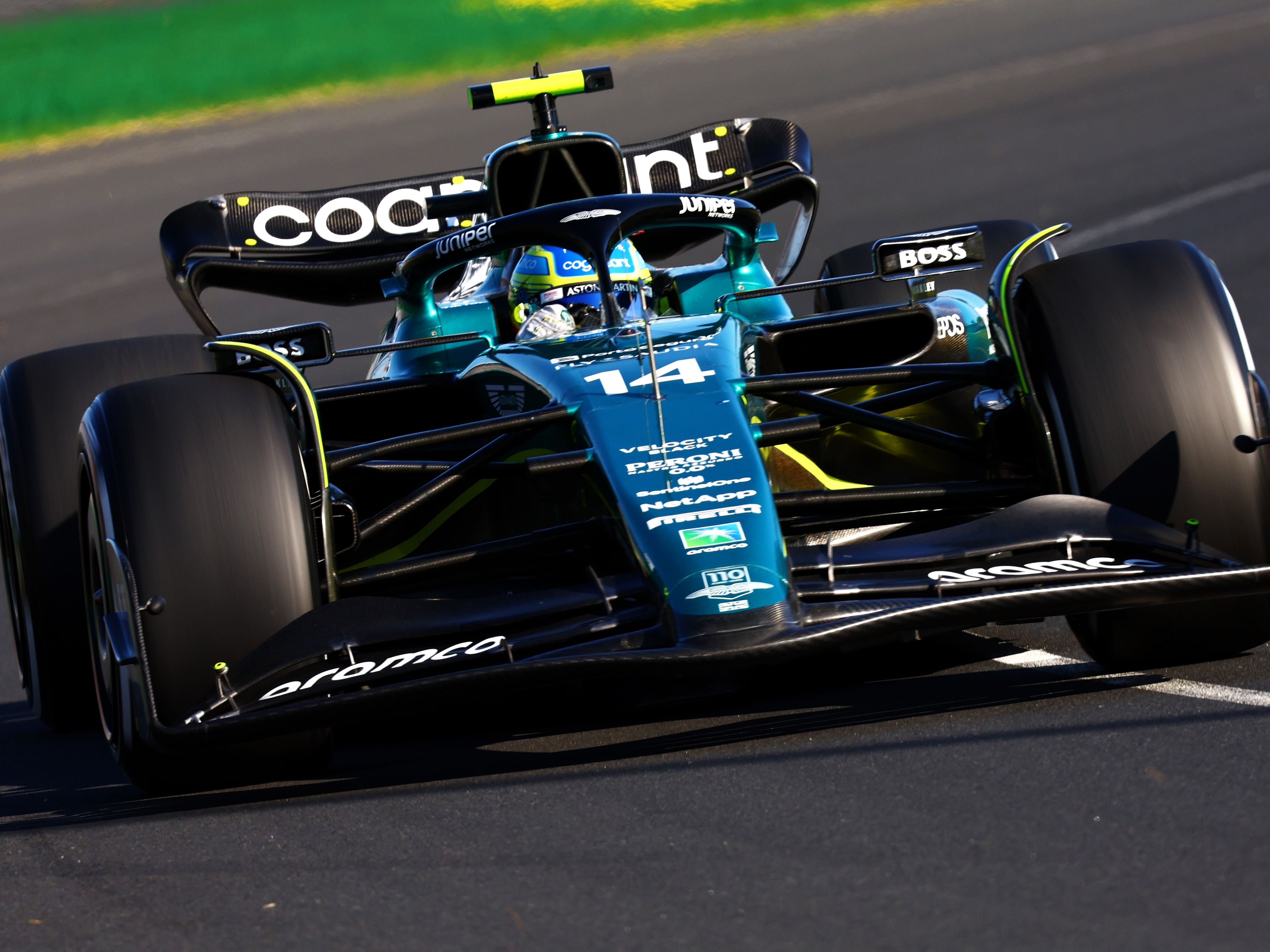 Fernando Alonso (14) on track during the 2023 F1 Australian Grand Prix (Photo by Mark Thompson/Getty Images)