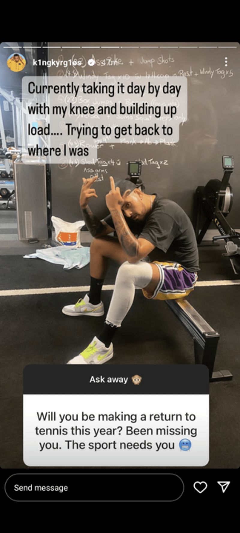 Kyrgios updates fans about his recovery