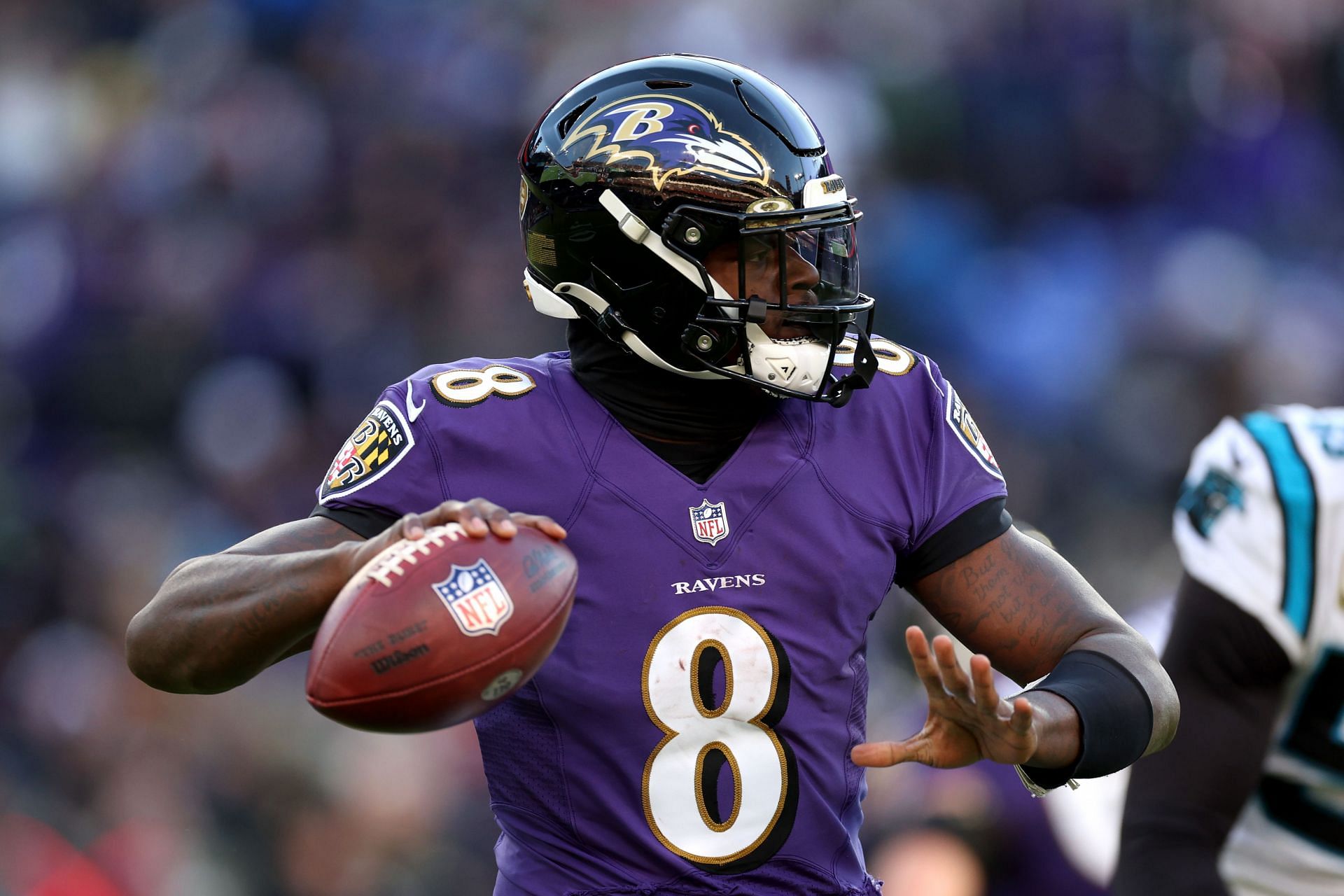 Lamar Jackson at a Carolina Panthers v Baltimore Ravens game