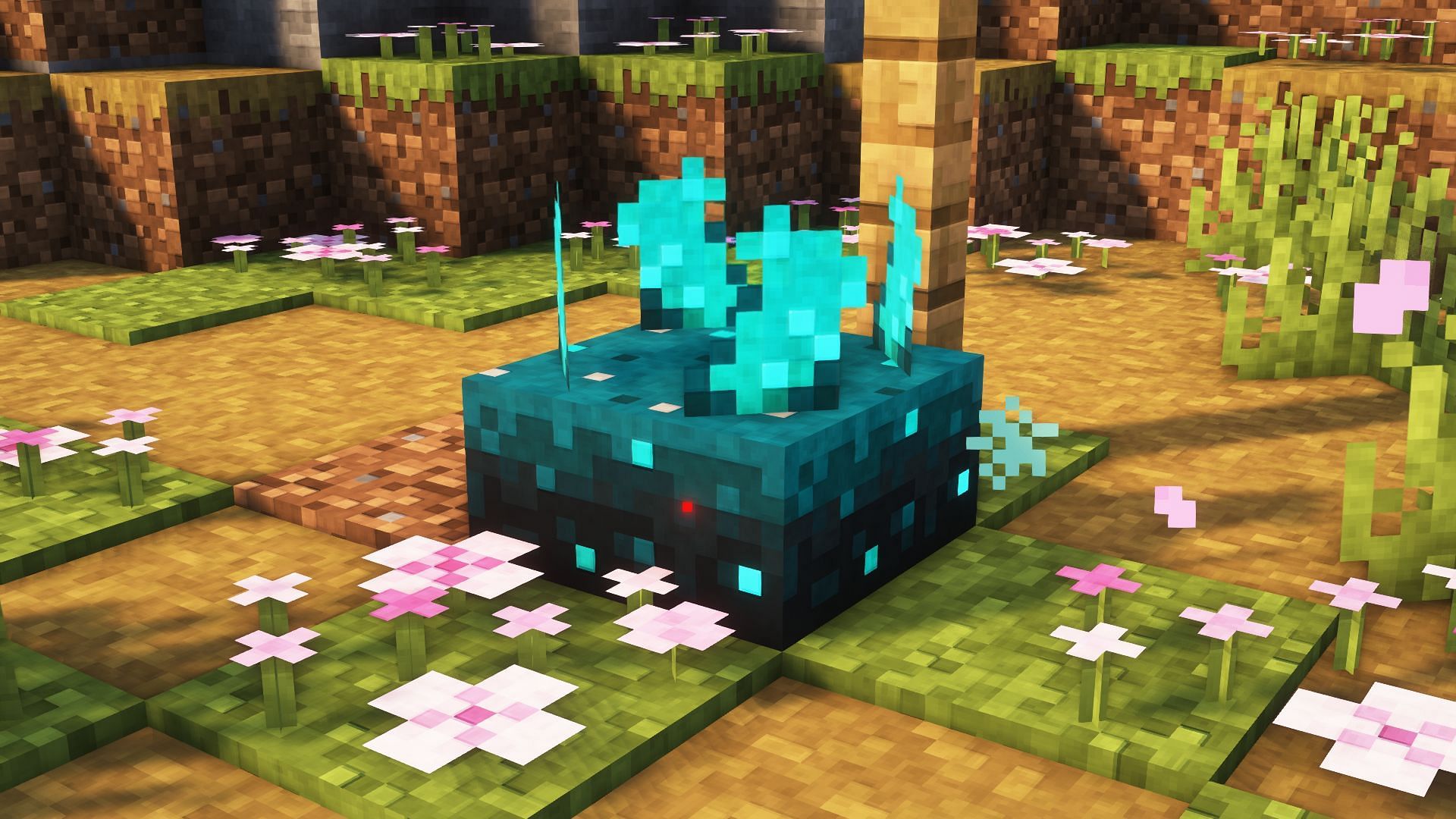 A sculk sensor upon activation (Image via Mojang)