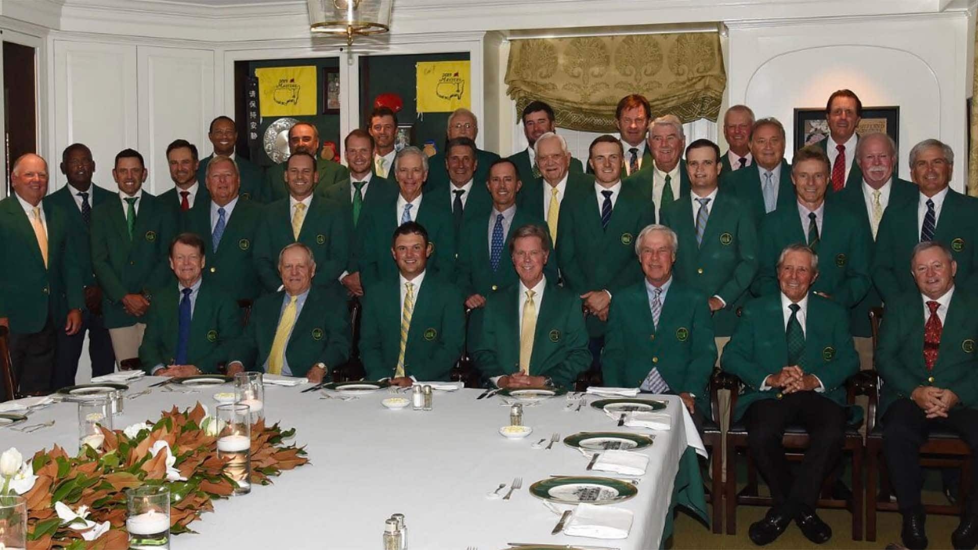 Former Masters Champions pose during the 2023 Champions Dinner