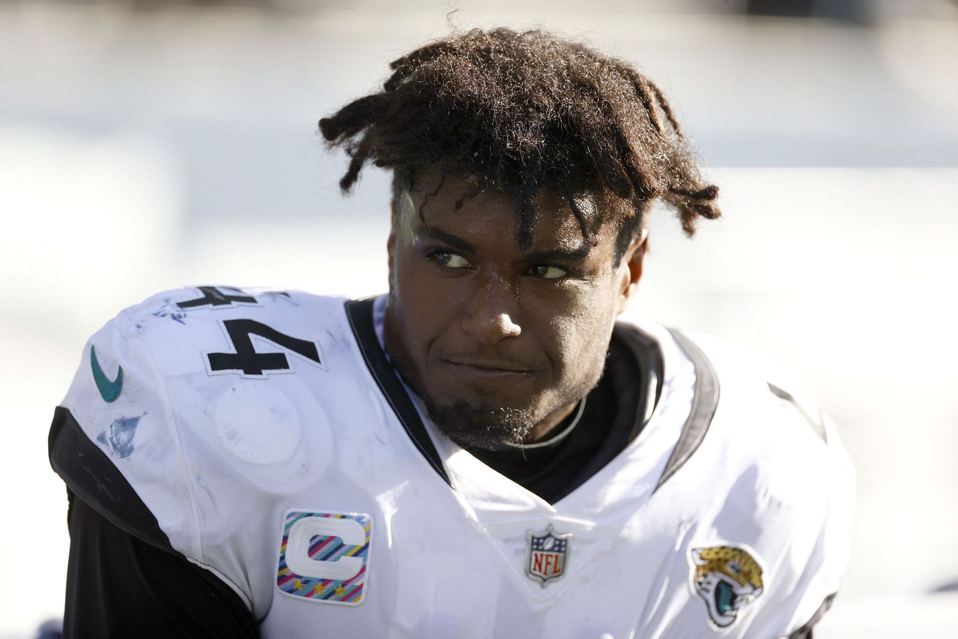 Myles Jack of the Jacksonville Jaguars looks on during a game