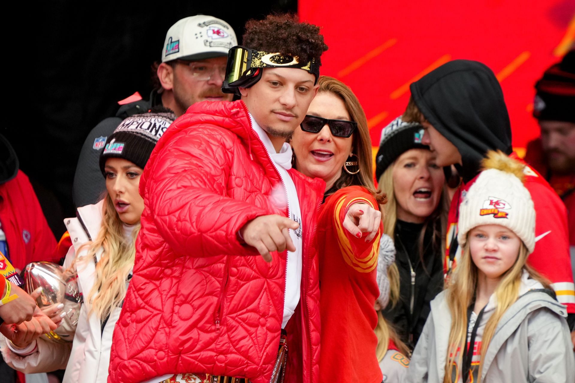 Patrick Mahomes with her mother Randi at Kansas City Chiefs victory parade