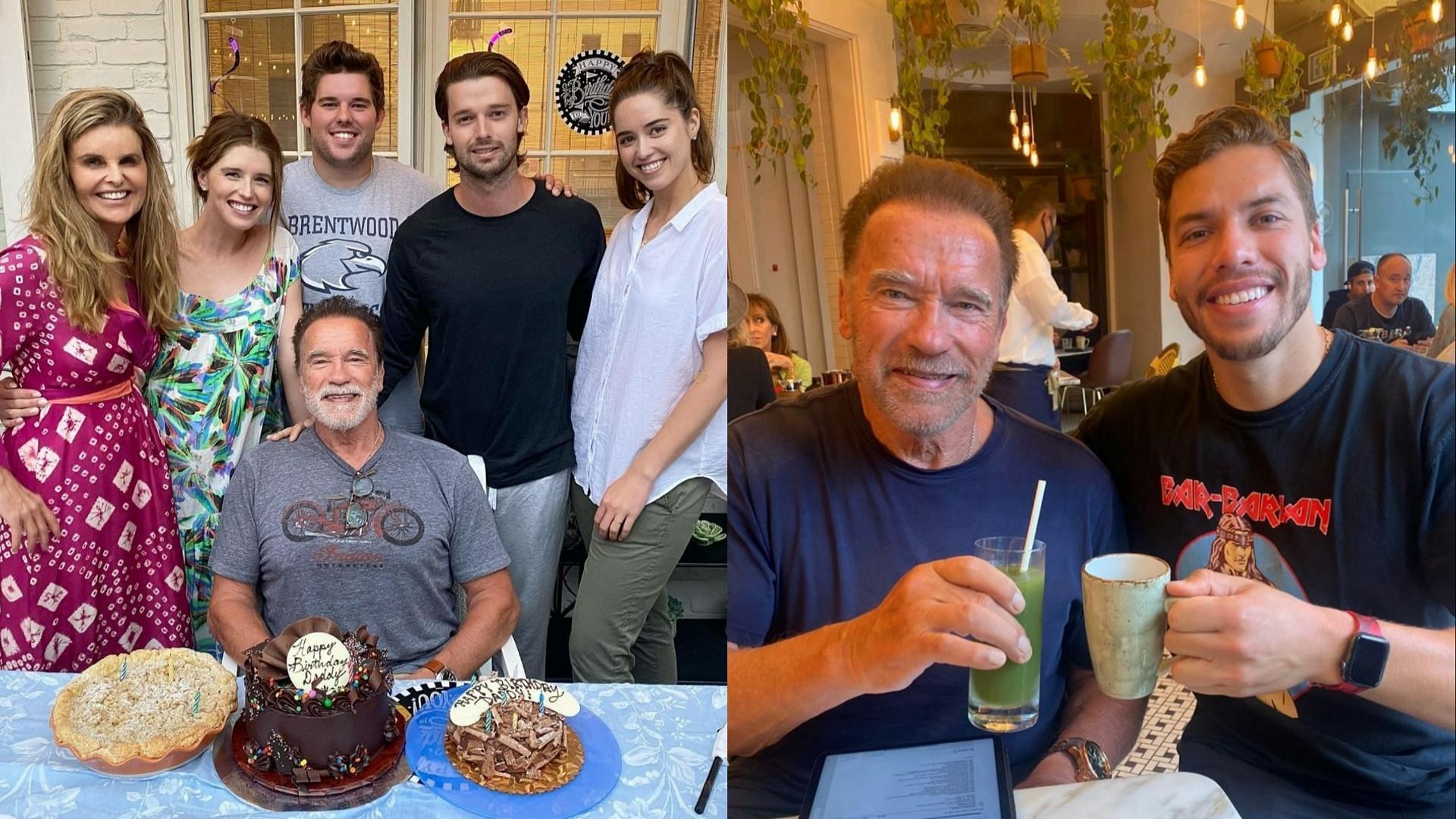 Arnold Schwarzenegger along with Maria Shriver, Katherine, Christopher, Patrick and Christina (Image via patrickschwarzenegger/Instagram) and Arnold Schwarzenegger with Joseph Baena (Image via schwarzenegger/Instagram)
