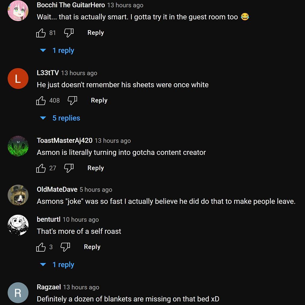 Fans in the YouTube comments section discussing the streamer roasting Ludwig (Image via Asmongold Clips/YouTube)