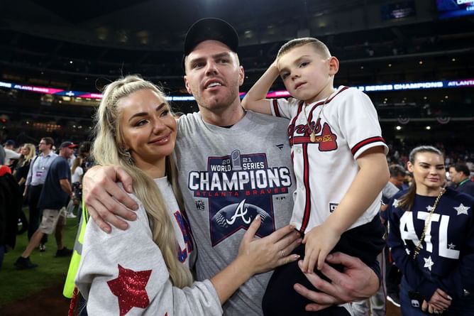 LA Dodgers star Freddie Freeman's wife is a proud mom after her sons take centre stage at the All-Star's Bobblehead Day