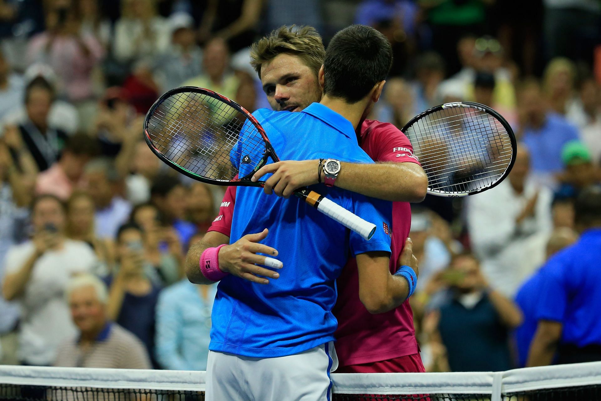 The two players share an embrace after the 2016 US Open final.
