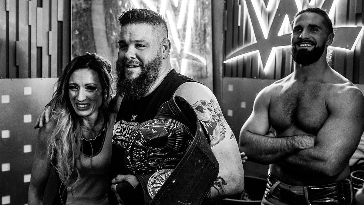 Becky Lynch, Kevin Owens, and Seth Rollins