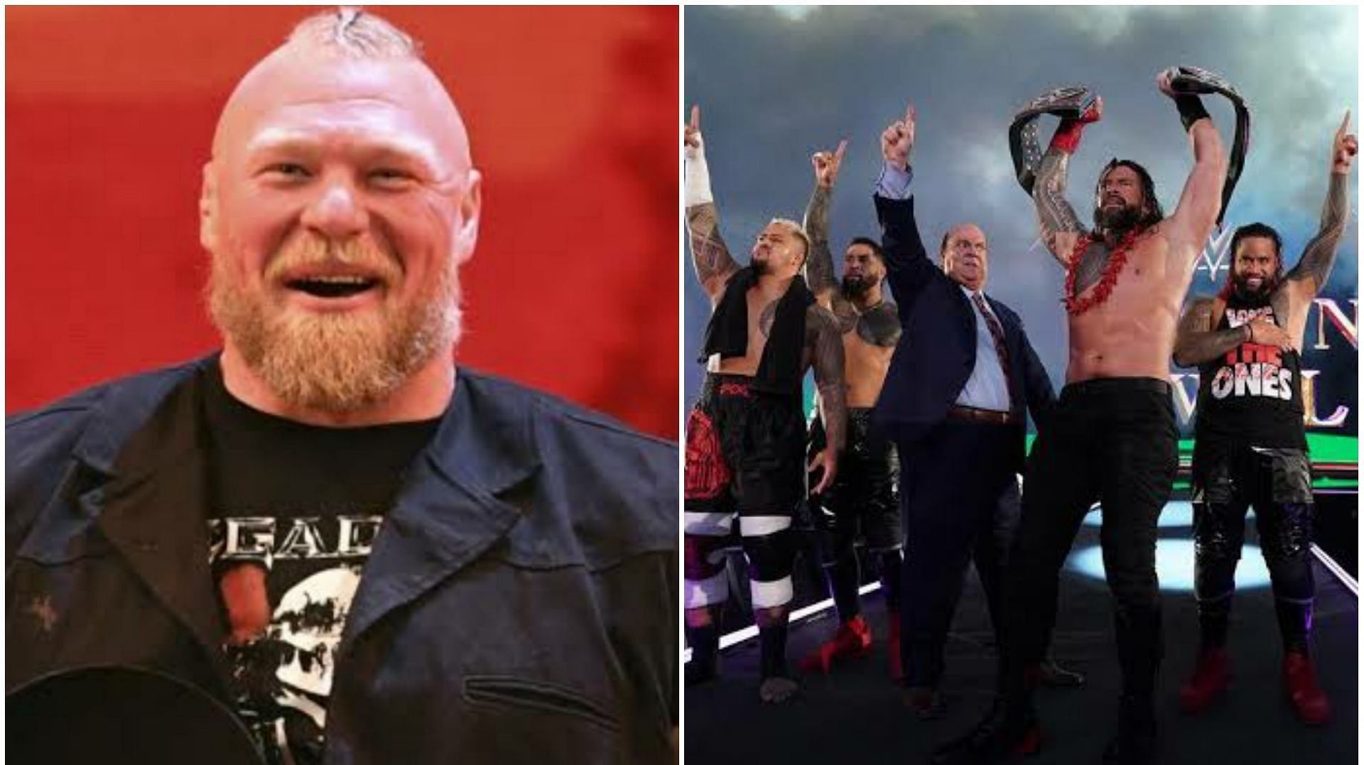 Brock Lesnar (left); The Bloodline (right)