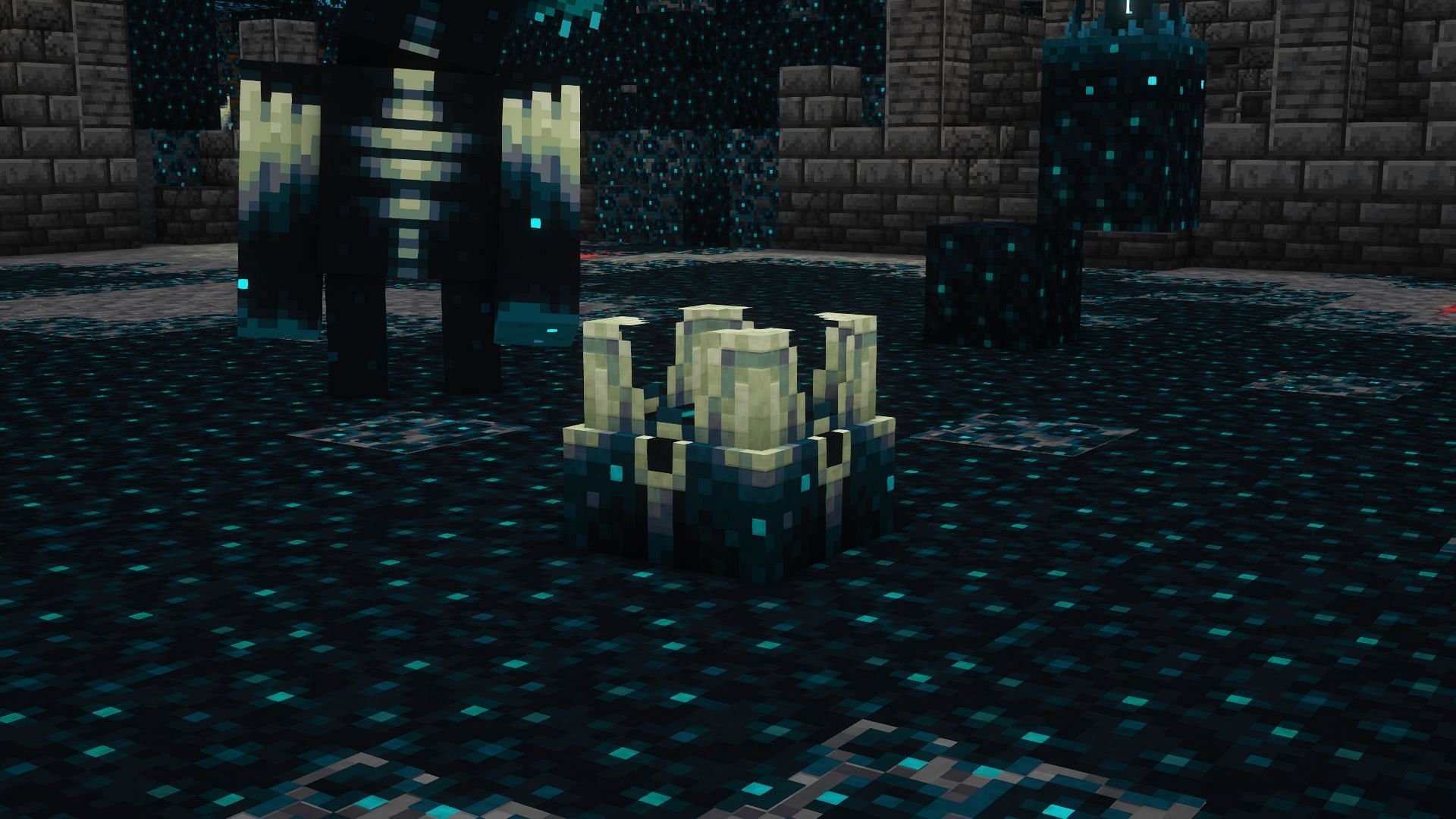 A naturally generated sculk shrieker in an ancient city (Image via Mojang)