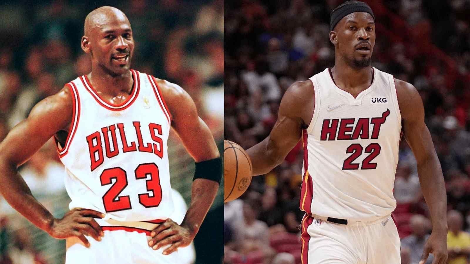 Chicago Bulls legend Michael Jordan and Miami Heat star forward Jimmy Butler 