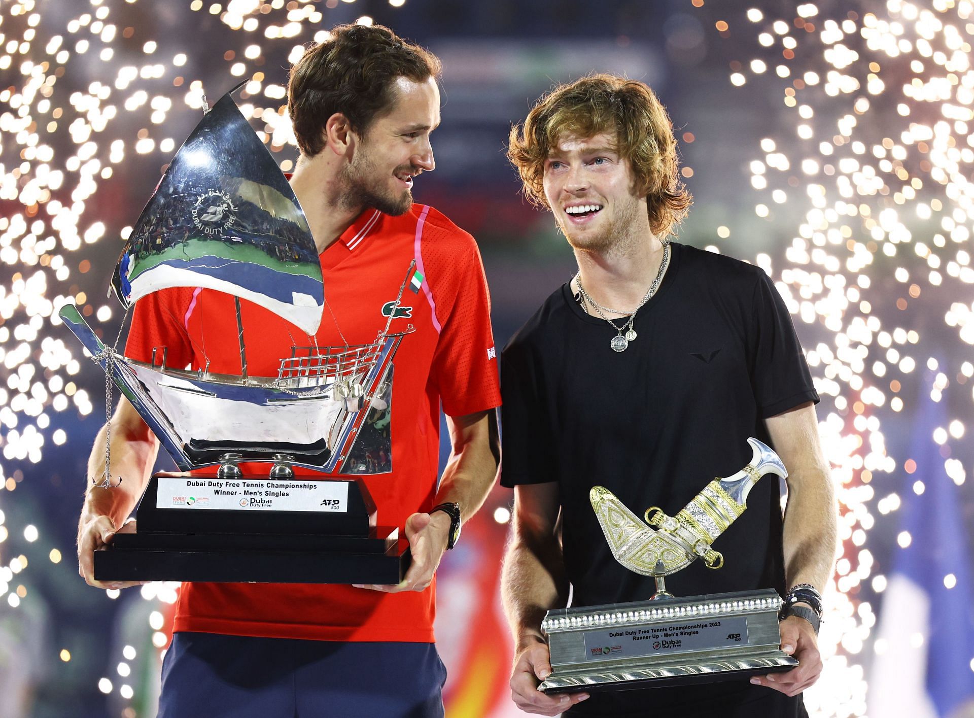 Daniil Medvedev and Andrey Rublev at Dubai Tennis Championships