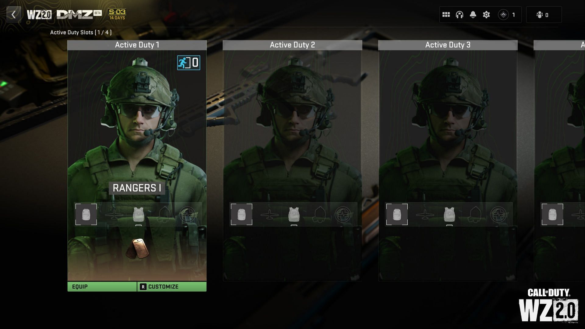 The all-new Active Duty Operator Slots in DMZ (Image via Activision)