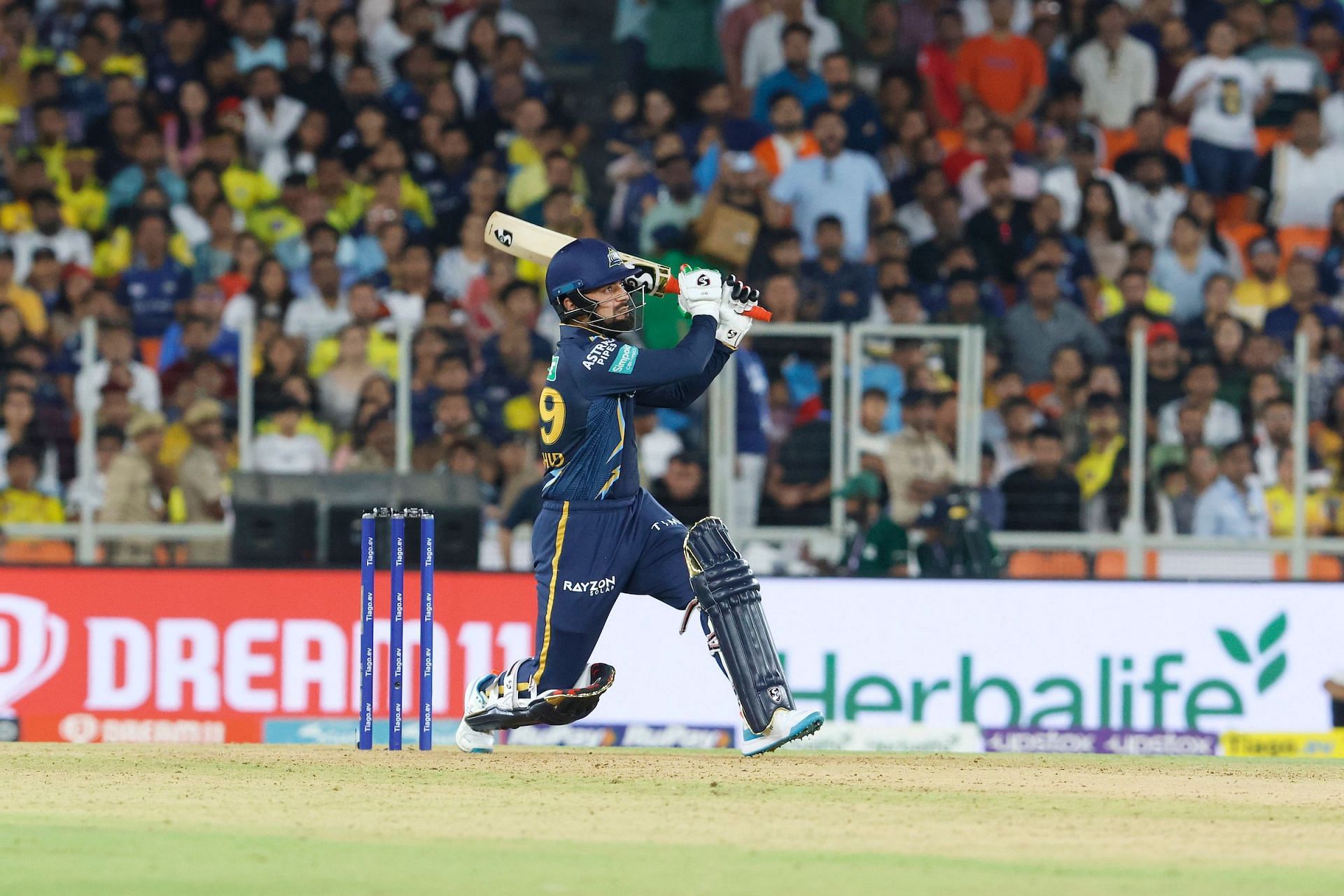 Rashid Khan sends one into the stand during IPL 2023 season opener (Image Courtesy: Twitter/IPL)