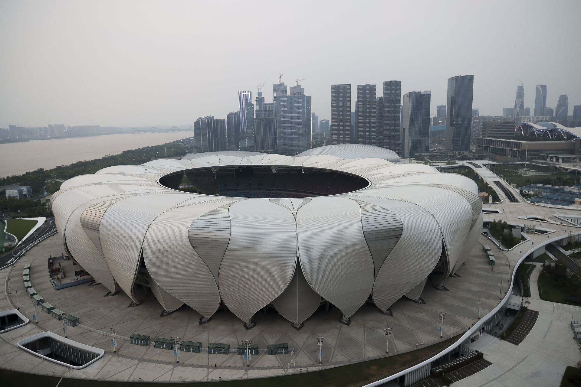 A general view Hangzhou Olympic Sports Center Stadium on September 3, 2022 in Hangzhou, China. The 2022 Asian Games have been postponed for one year due to concerns about the COVID-19. 