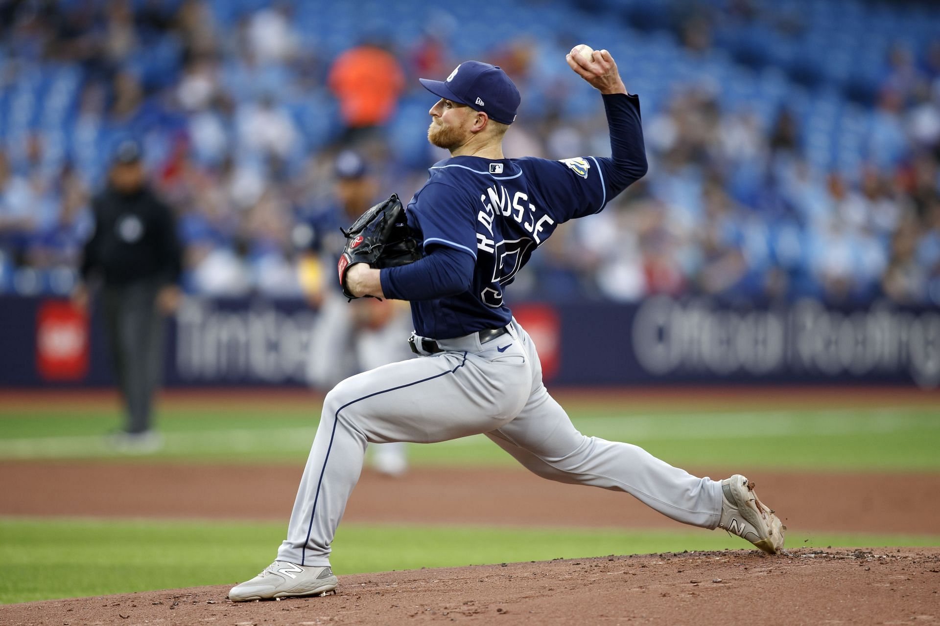 Drew Rasmussen #57 of the Tampa Bay Rays pitches in the first inning