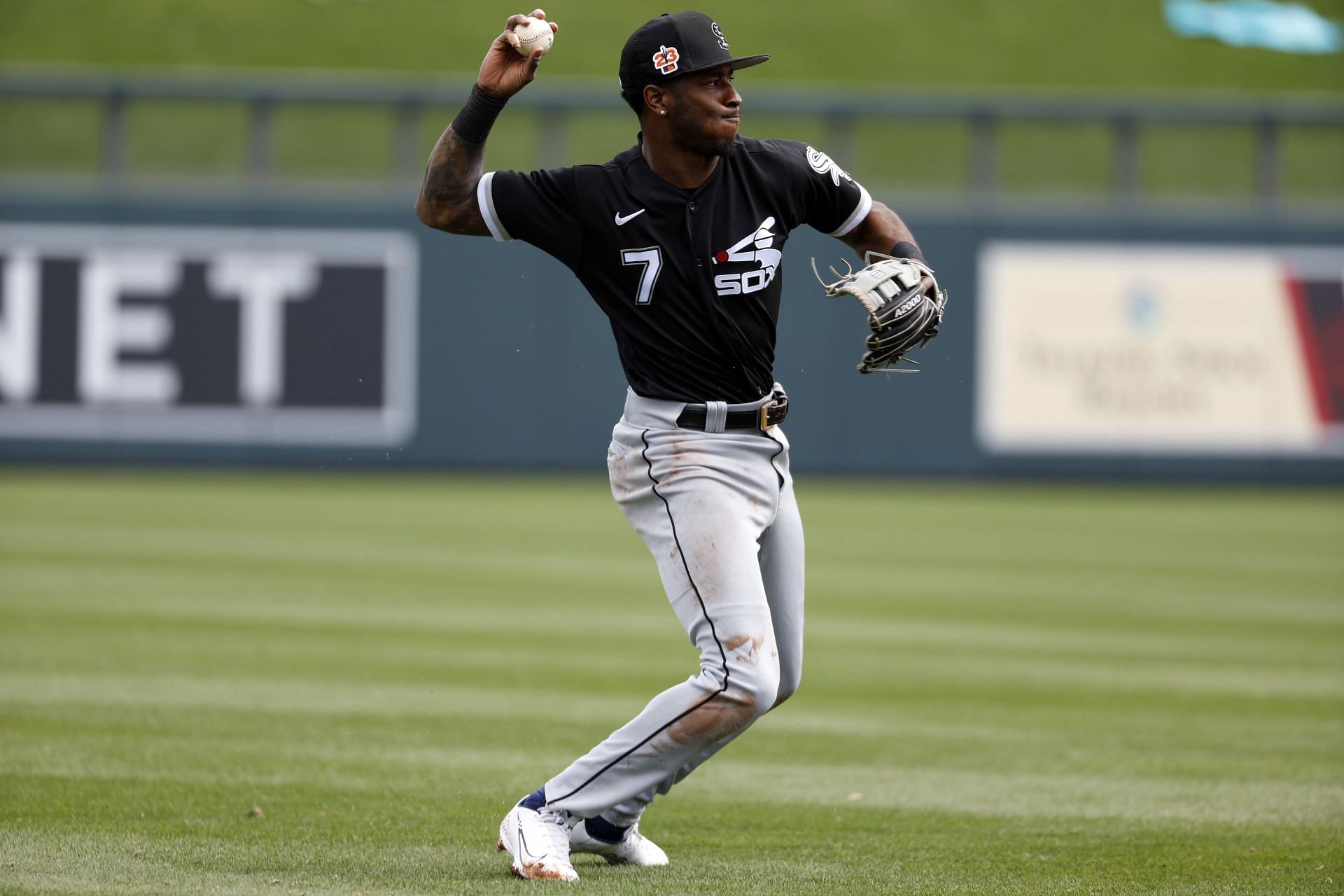 Tim Anderson of the Chicago White Sox throws to first.