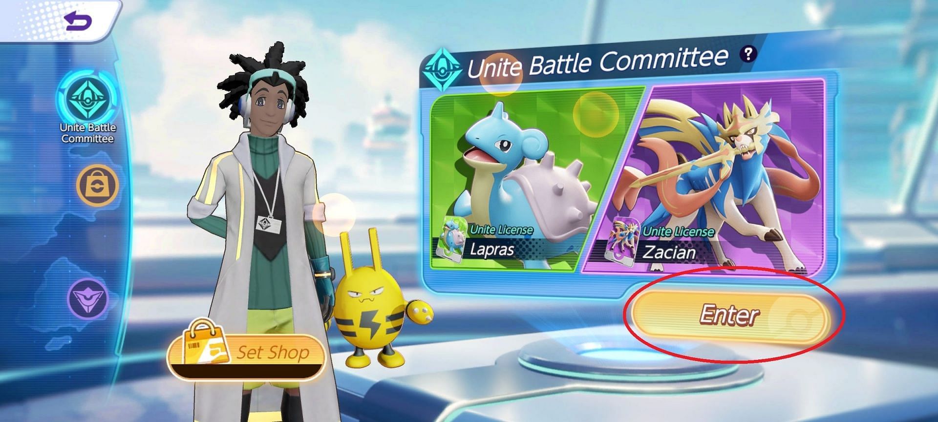 Shopping in the MOBA game (Image via The Pokemon Company)