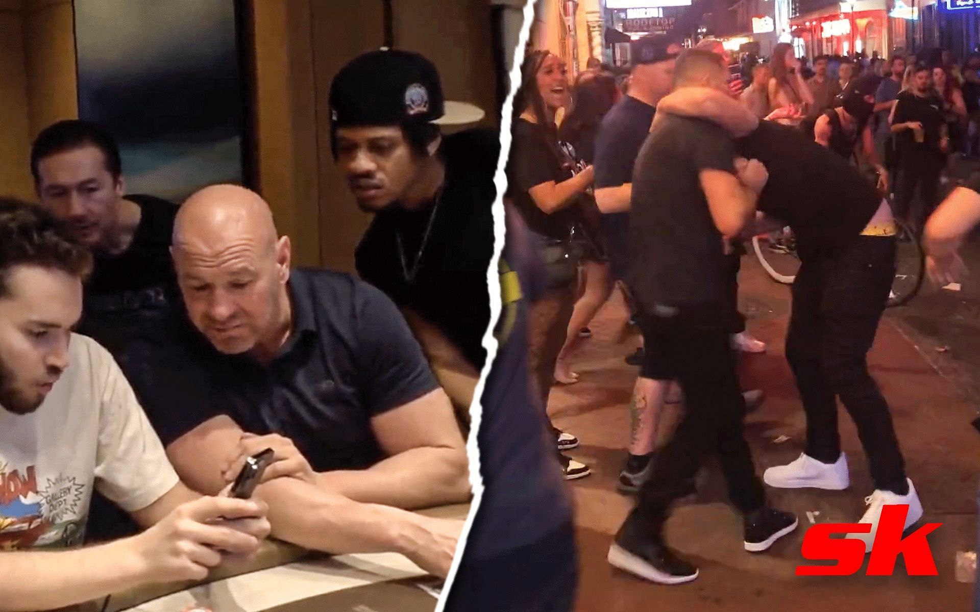 Dana White reacts to Nate Diaz choking out a Logan Paul lookalike in New Orleans [Image credits: @JustTheFights and @FearedBuck on Twitter]