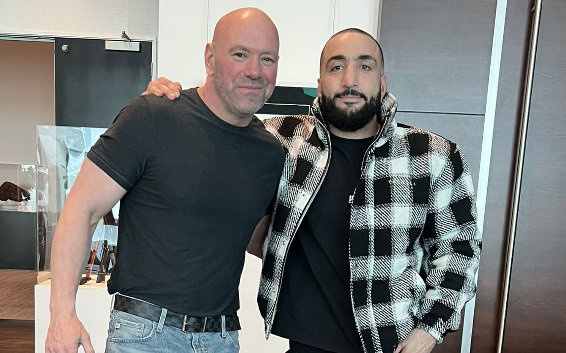 Dana White and Belal Muhammad [Photo credit: @bullyb170 - Twitter]