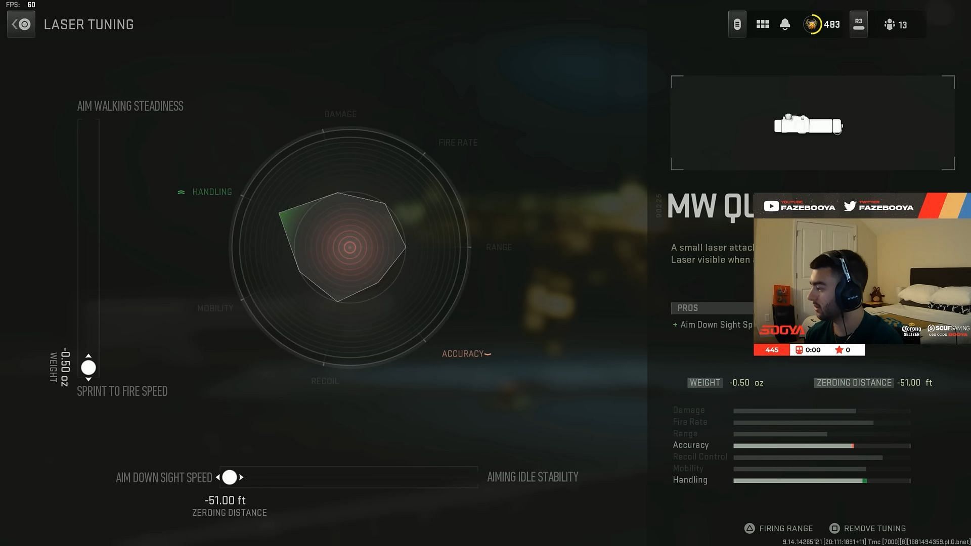 Tuning for 1mW Quick Fire Laser (Image via Activision and YouTube/FaZe Booya)