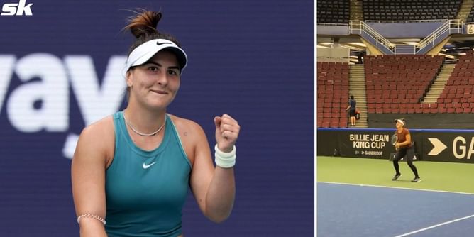 Bianca Andreescu trains for the first time since injury at Miami Open