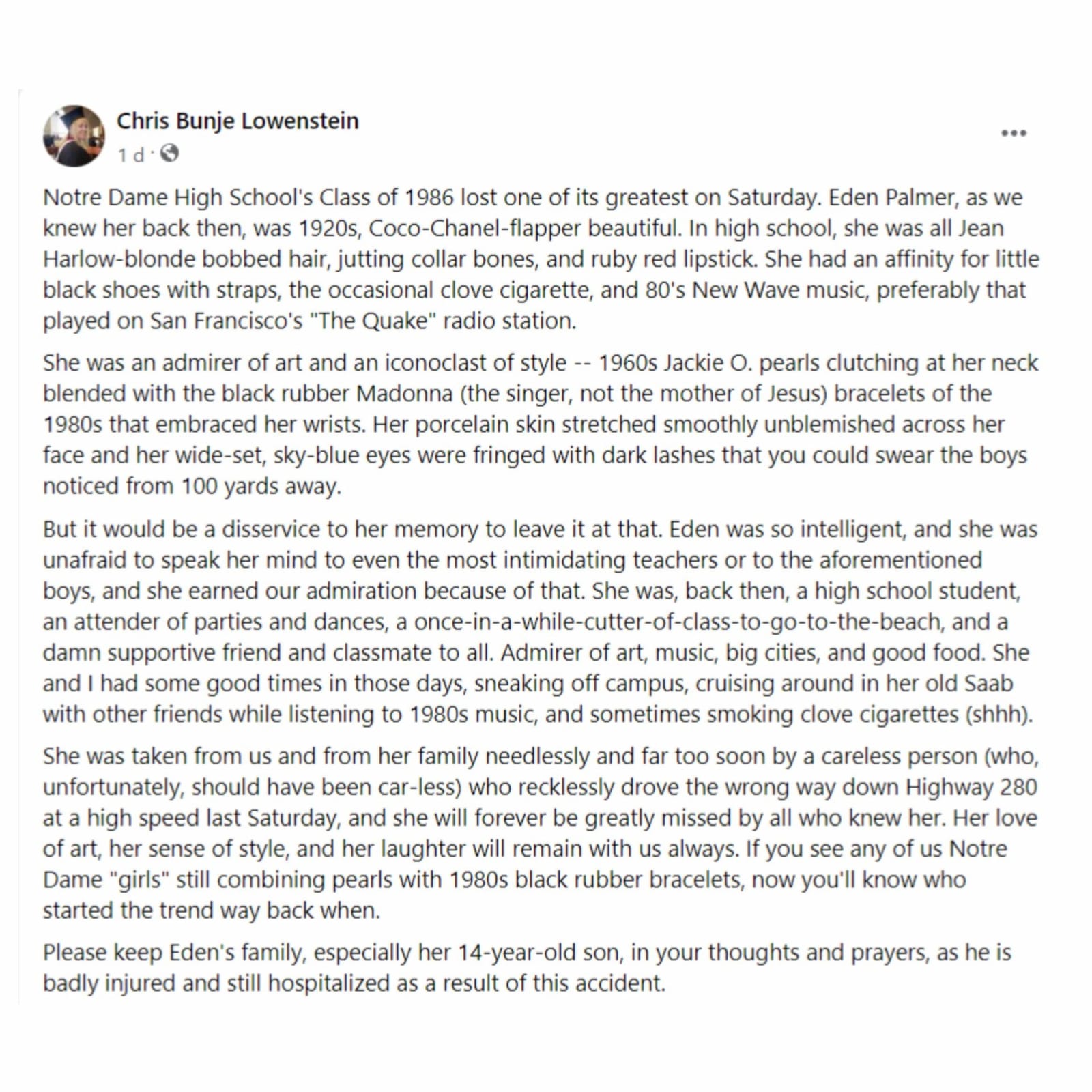 What happened to Eden Palmer? Car accident leads to San Francisco