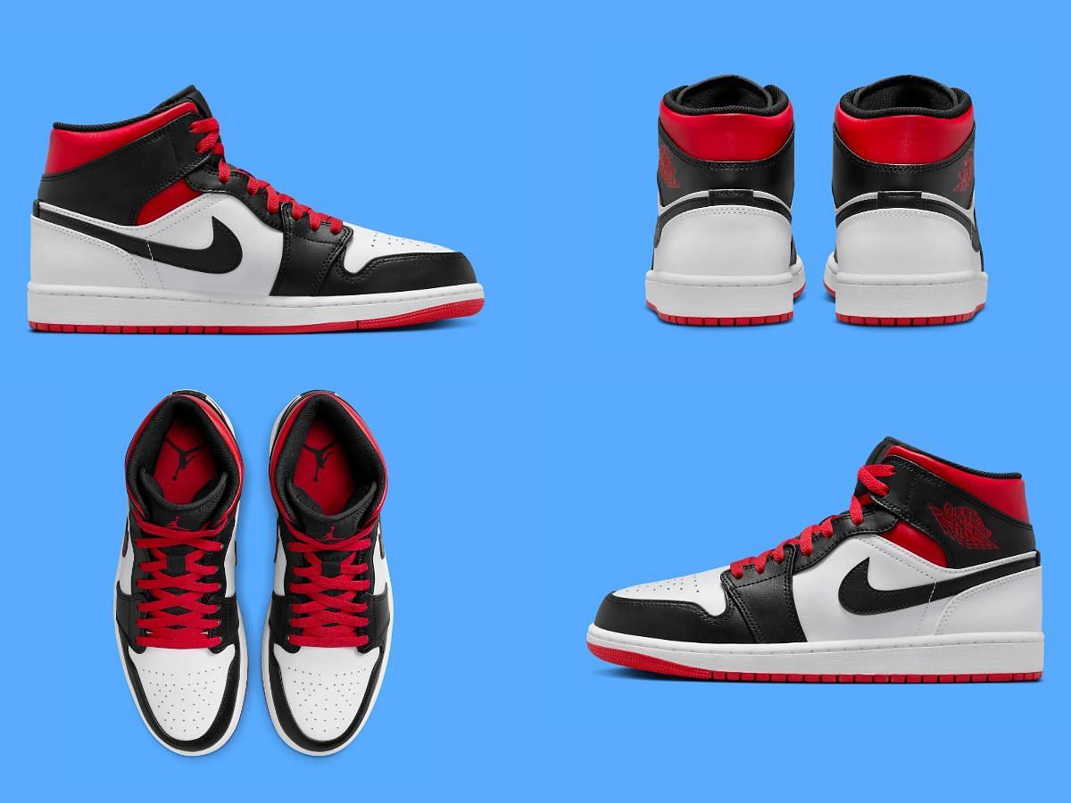 The upcoming Nike Air Jordan 1 Mid &quot;White Red Black&quot; sneakers come clad in the Chicago Bulls color-blocking (Image via Sportskeeda)