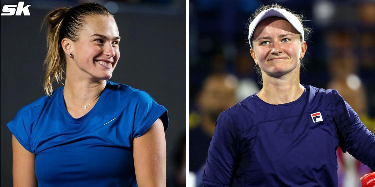 Aryna Sabalenka (L) and Barbora Krejcikova