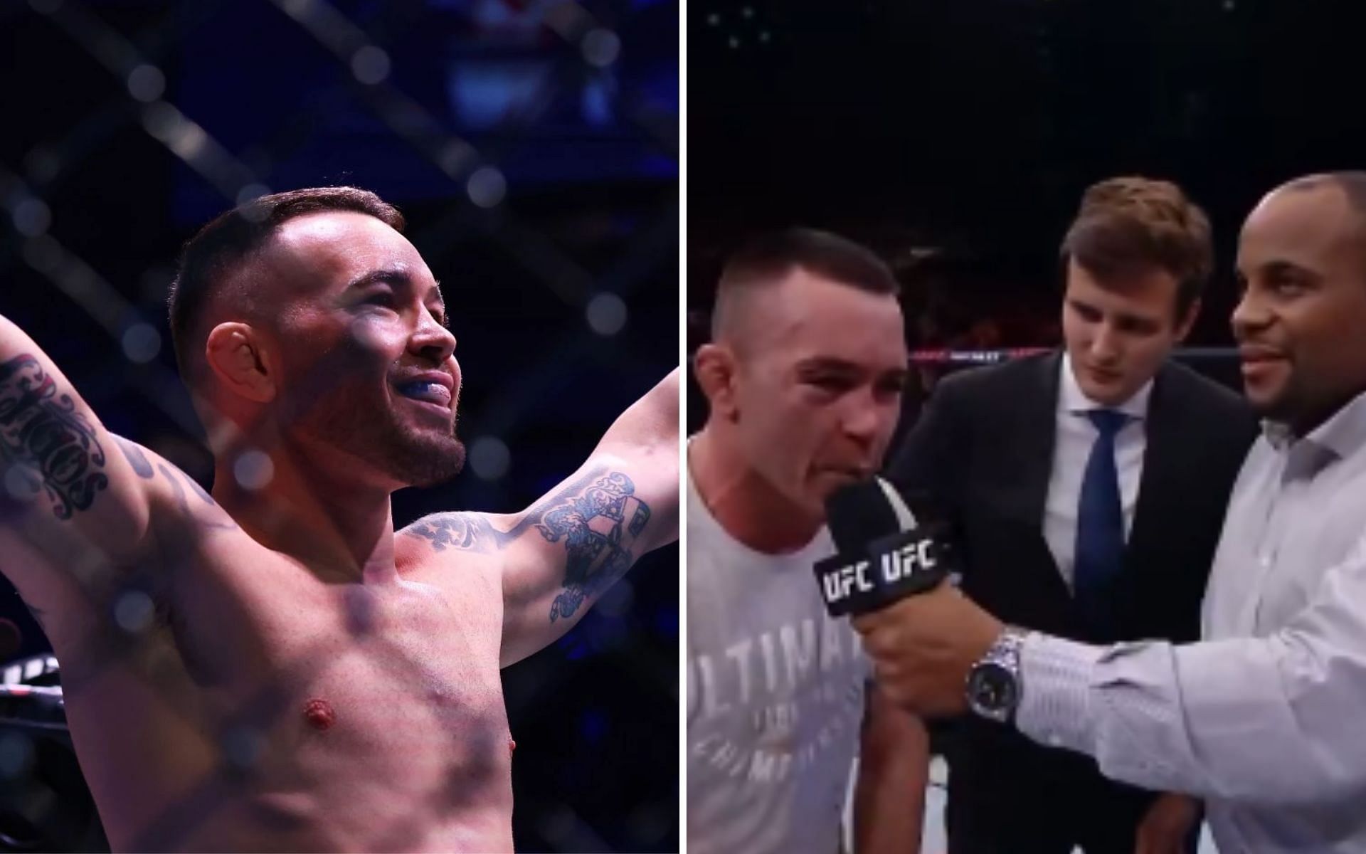 Colby Covington [Left], and Colby Covington post-fight UFC Fight Night 119 [Right] [Photo credit: @btsportufc - Twitter]