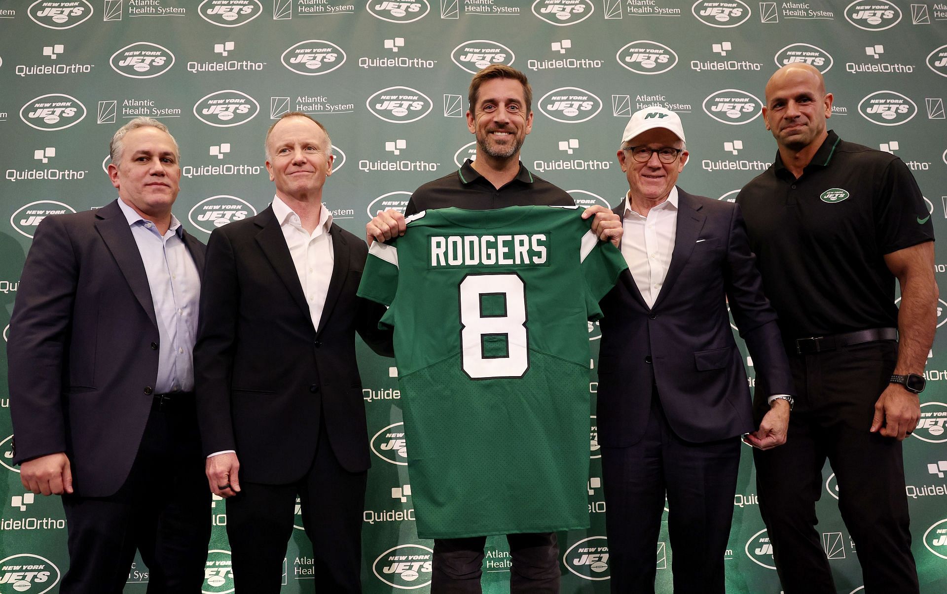 New York Jets introduce quarterback Aaron Rodgers on Wednesday.