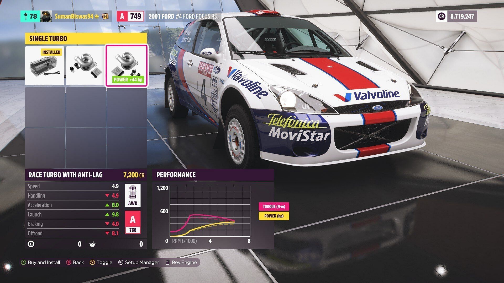 You can install anti-lag turbo from the custom tuning menu (Image via Forza Horizon 5)