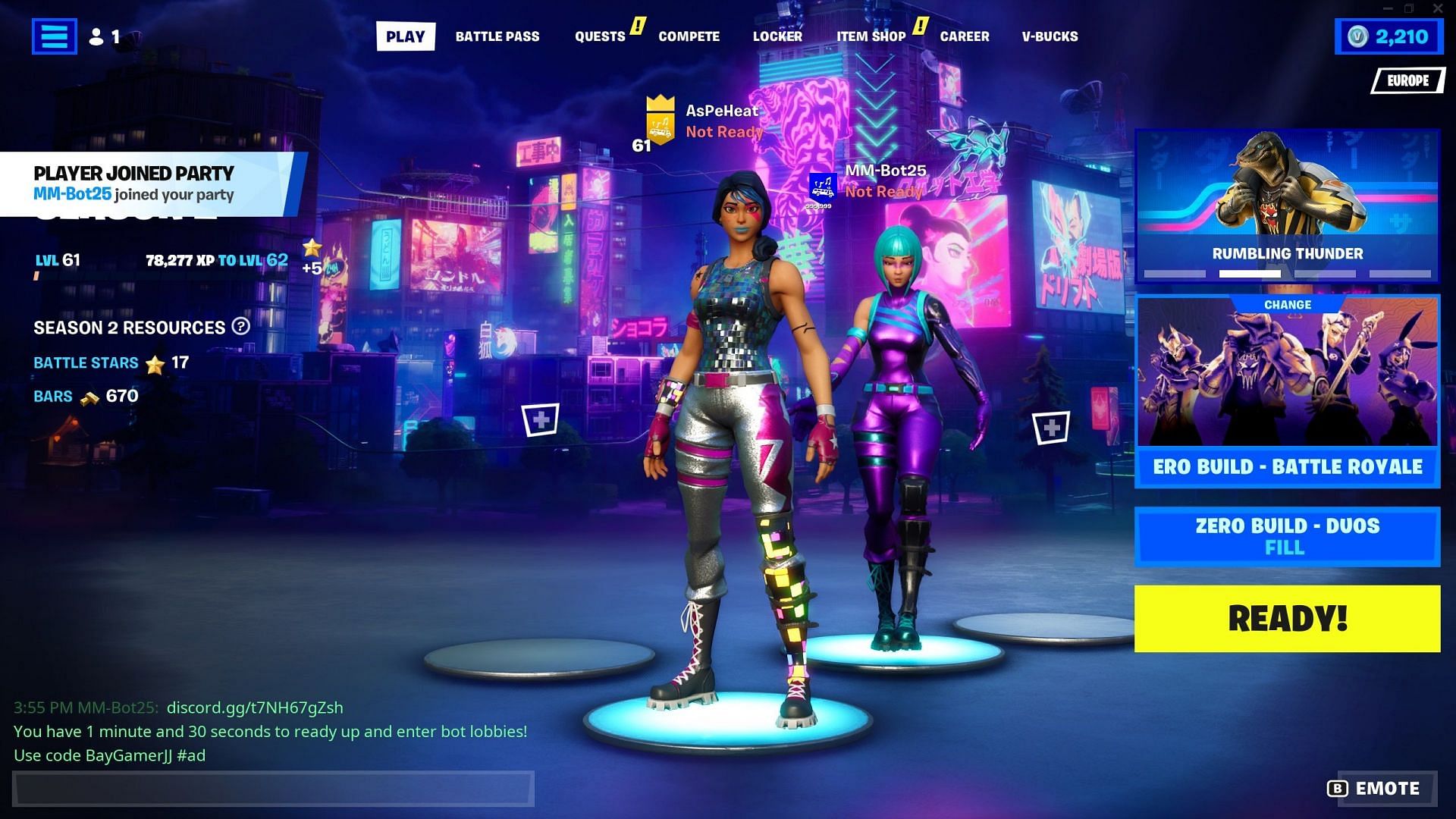 Team up with the bot to access bot lobbies (Image via Epic Games)