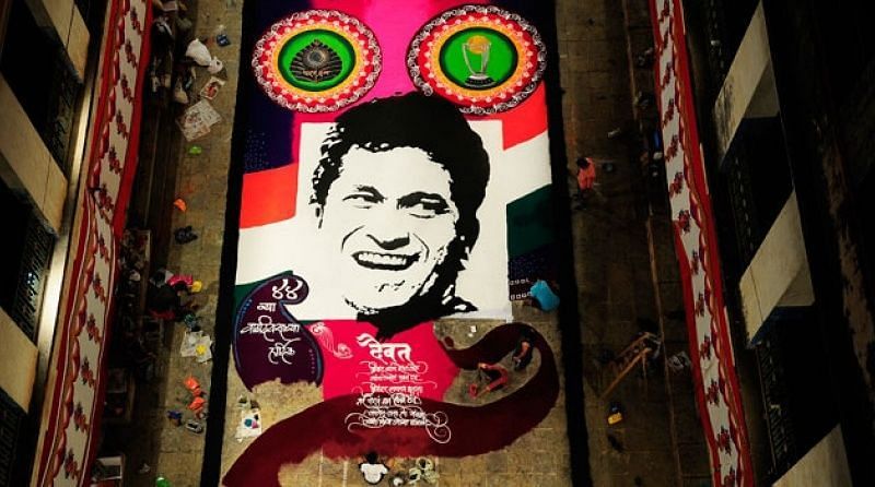 A huge rangoli of the Indian legend. Pic: DNA