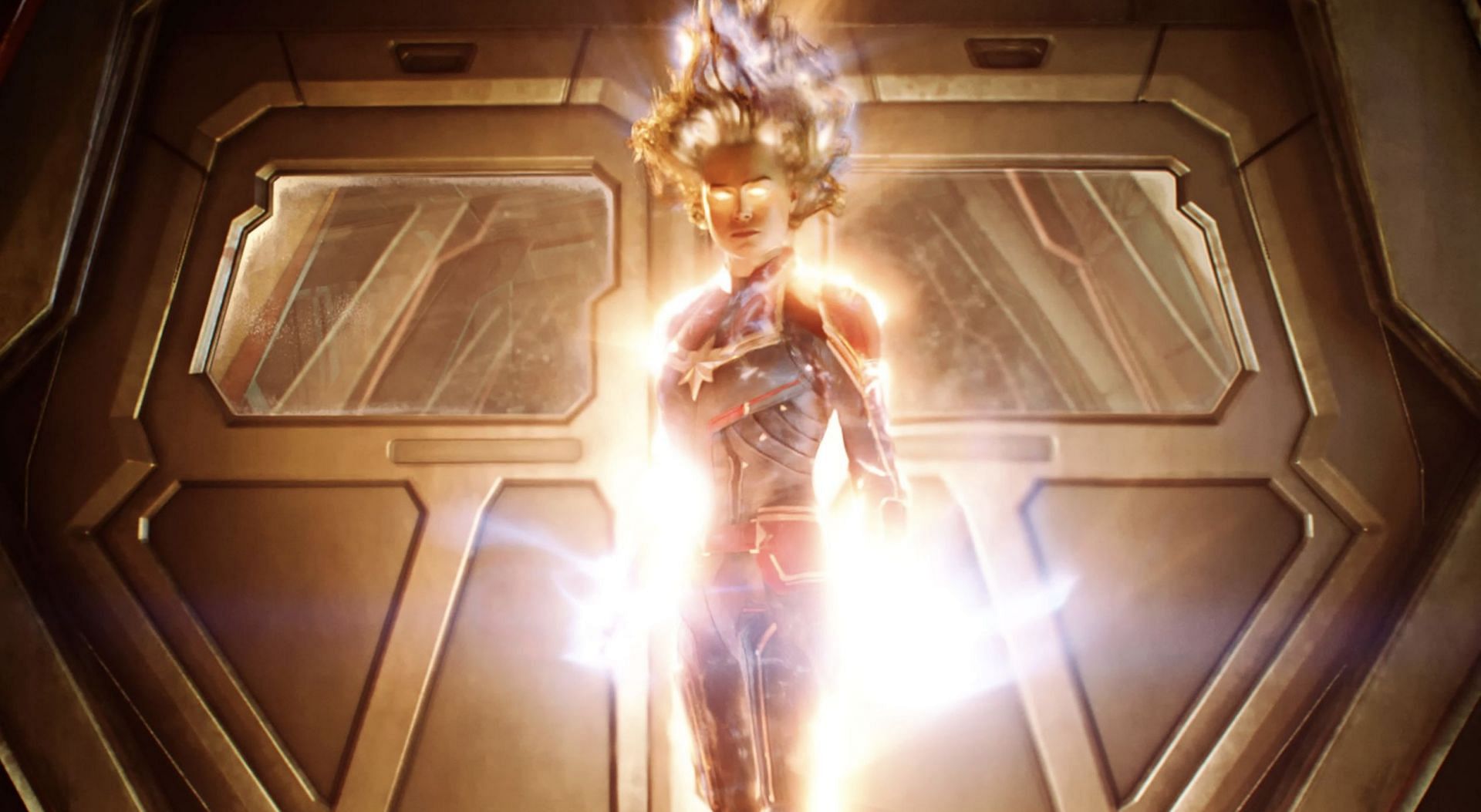 With her fists charged with cosmic energy, Carol Danvers is a force to be reckoned with (Image via Marvel Studios)