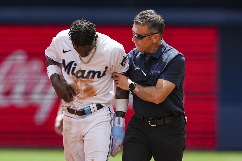 Marlins' Jazz Chisholm leaves game with injury after steal attempt