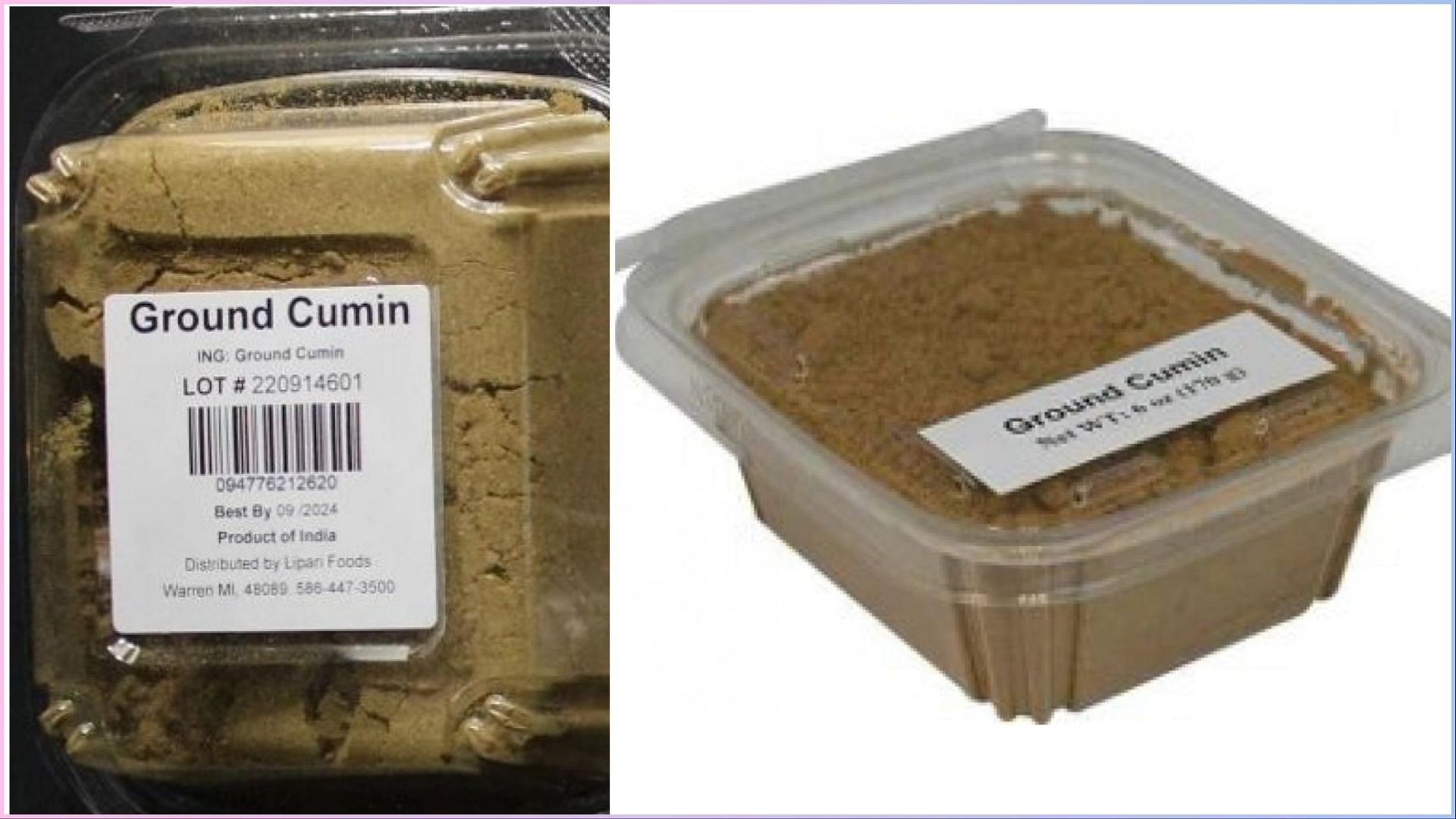 The recalled Lipari Branded Ground Cumin Tubs that may be potentially contaminated with Salmonella (Image via FDA)