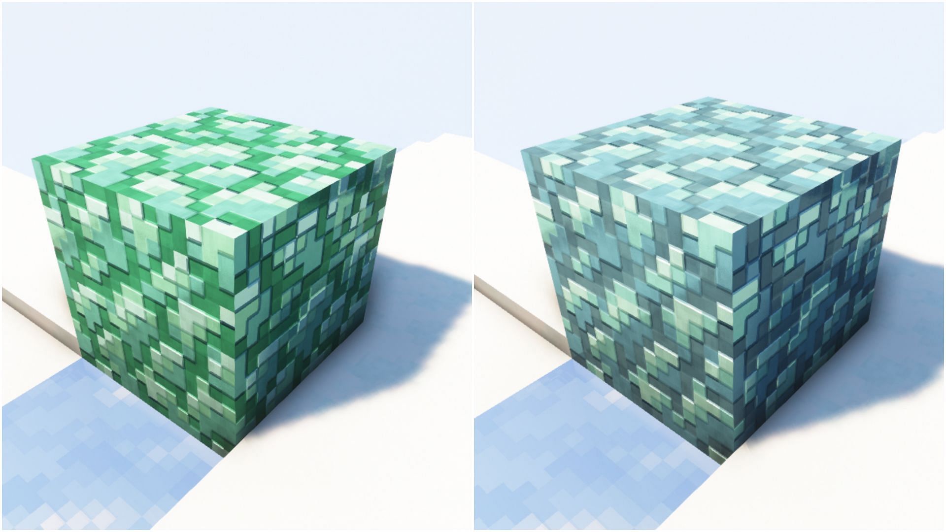 Prismarine blocks gradually change color from green to blue and back in Minecraft (Image via Mojang)