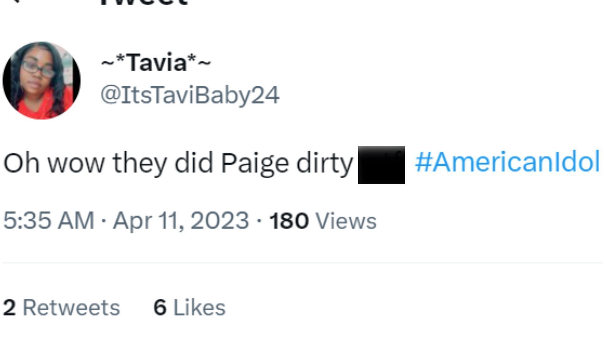 Fans disappointed with Paige&#039;s elimination on American Idol (Image via @ItsTaviBaby24/Twitter)