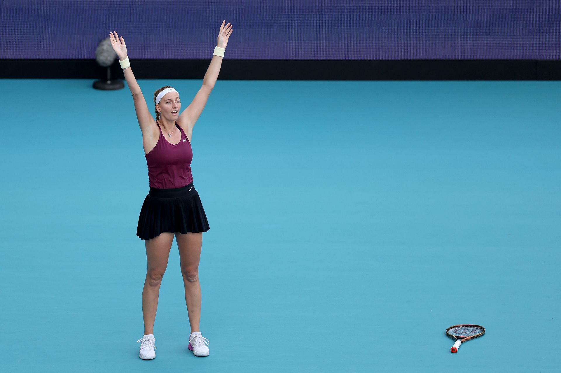 Petra Kvitova reacts to winning 2023 Miami Open.